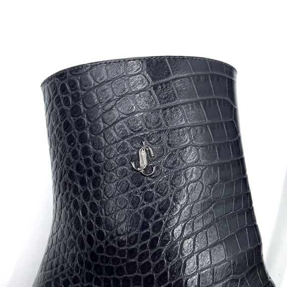 Jimmy Choo Minori Croc Booties Dusk Leather Square Toe Heels Ankle Sz 37 / 7 - Picture 7 of 11